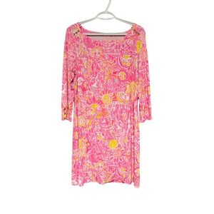 Lilly Pulitzer Sophie Dress UPF 50 Pink Pout Button Detail Shift Large Nautical